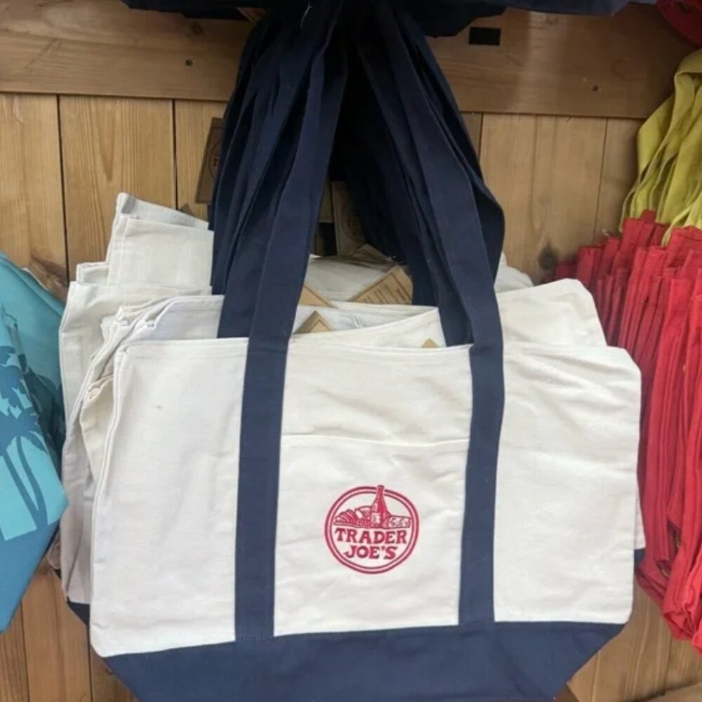 NWT! Trader Joes Tote Bag Blue Canvas Large 20” x 15” VIRAL!